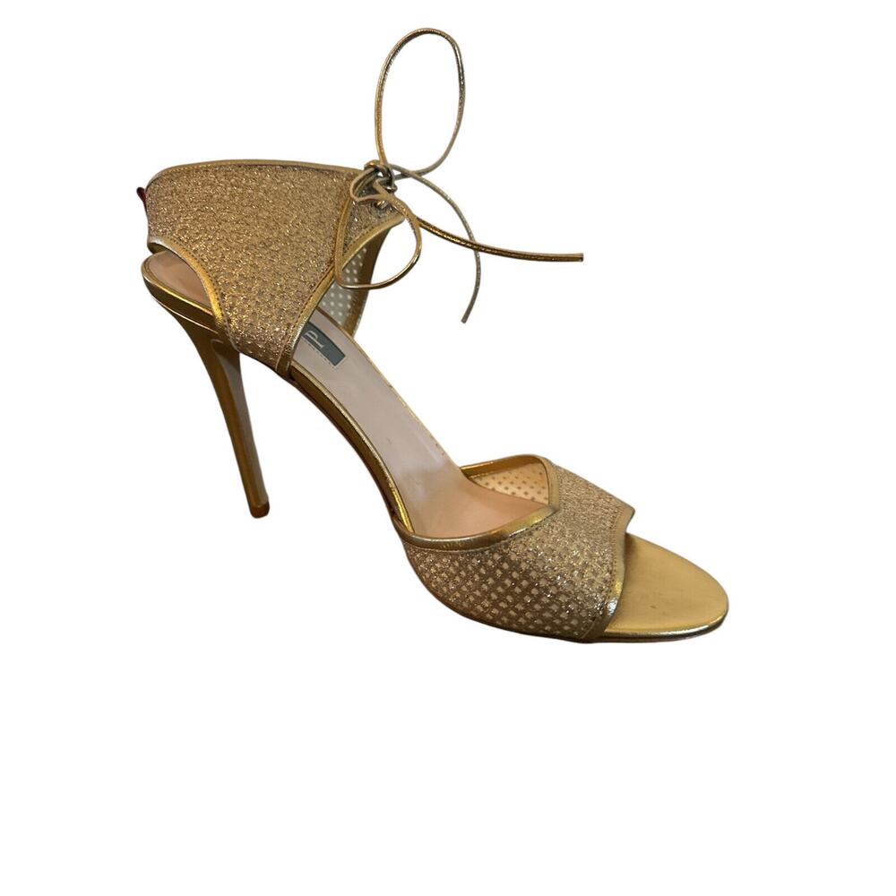 SJP by Sarah Jessica Parker GOLD GLITTER LACE UP ANKLE HEELS SZ 9 (40)